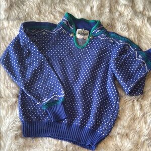 Vintage Blue and Green Cowl-Neck Sweater